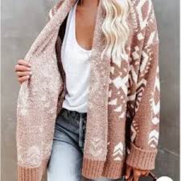 Vici Sweaters - Vici Brown and Cream Patterned Cardigan